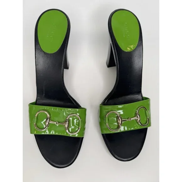 Gucci Horsebit Size 9,5/40 Green Patent Leather Heel Sandal - Picture 16 of 16